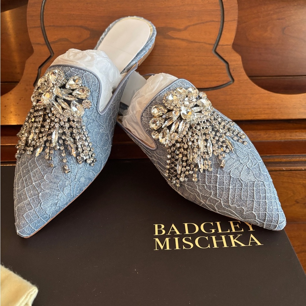 Badgley Mischka Women's Farley Blue Embellished Mules - Picture 16 of 16